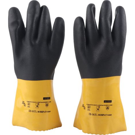 Ortviai Gants de Sécurité PVC Anti-Huile et Résistants aux Acides/Alcalis pour Industrie Chimique et Mécanique - Taille XL