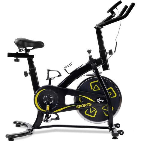 Exercise bike for men and women, with LCD console, adjustable seat and handlebars for use at home, in the gym, in cardio training studios (yellow) (1/5)
