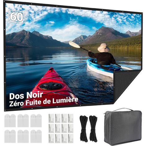 Écran de Projection 60" pour l'extérieur : Fond Noir Opaque - Écran de Projection Portable pour intérieur - Pliable et Lavable - pour Le Home cinéma - avec Sac de Transport (1/5)