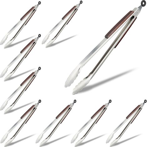 Pince de cuisine en inox, pince à barbecue en acier inoxydable, grillade saucisse salade, 38 cm, argent
