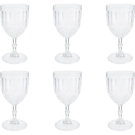 Lot de 6 Verres à Vin sur Pied en Plastique Transparent pour Table et Réception 8,5x8,5x17 cm - PANGIVO (1/2)