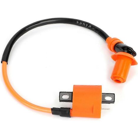 Bobines d'allumage orange-noir modifiées avec bougies d'allumage A7TC à 6 broches compatibles avec les moteurs GY6 50CC, 125CC et 150CC. (1/3)