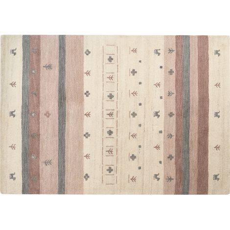Alfombra gabbeh de lana beige marrón claro gris 160 x 230 cm a mano geométrico Karli (1/5)