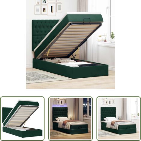 vidaXL Matratze mit Taschenfedern - Ottoman-Bett mit Matratzen & LEDs Dunkelgrün 100x200 cm Samt (1/5)