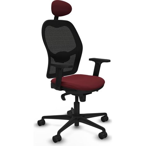 Jorquera sincro malla negra similpiel granate brazos 2D base nailon cabecero fijo ruedas 65mm nailon (1/5)
