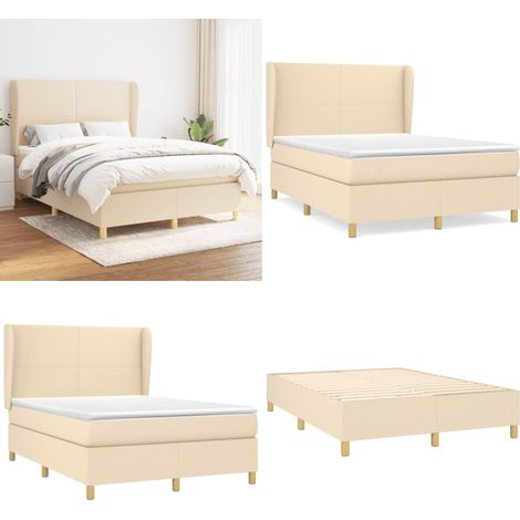 Boxspringbett mit Matratze Creme 140x200 cm Stoff - Boxspringbett - Doppelbett - Cremefarbenes Bett - Lattenrost - Massivholzbette - Home & Living (1/5)