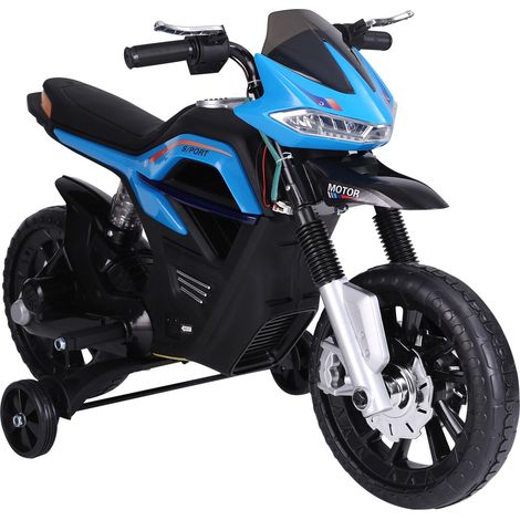 Moto enfant électrique bleue 3-6 ans 25W 6V 3km/h avec éclairage et sons, roues stabilisatrices amovibles, charge max 30kg (1/5)