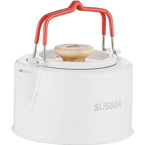 Bouilloire de camping portable 1100 ml - Poignée résistante à la chaleur, idéale pour le thé et le café, chauffe-eau de camping, blanche (1/5)