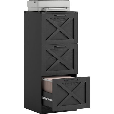 Caisson de bureau - HOMCOM - 3 tiroirs, dossiers suspendus pour formats lettre/A4, style rustique - bois - 40x40x101cm - noir (1/5)