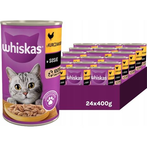 Packung mit 24 Whiskas Nassfutter für ausgewachsene Hühner in Soße, 400 g