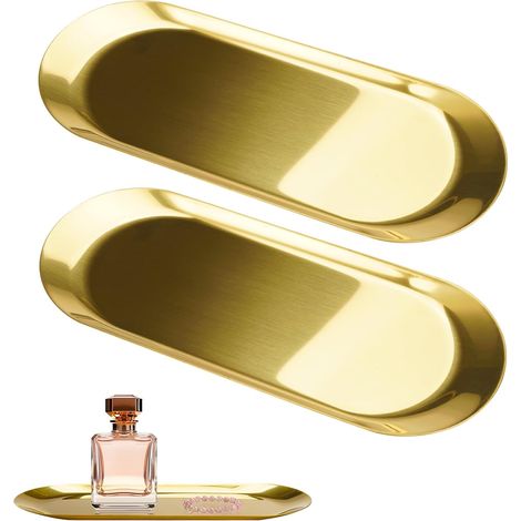 2 Pièces Plateau, Or, Ovale, Acier Inoxydable, 23x9cm, Décoratif, Maison (1/5)