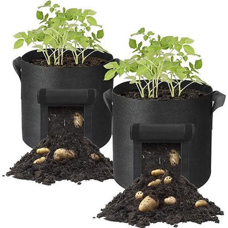 Lot de 2 sacs de culture pour pommes de terre, 10 gallons, pot de fleurs avec poignées et fenêtre de récolte pour pommes de terre, tomates, jardinage (1/5)