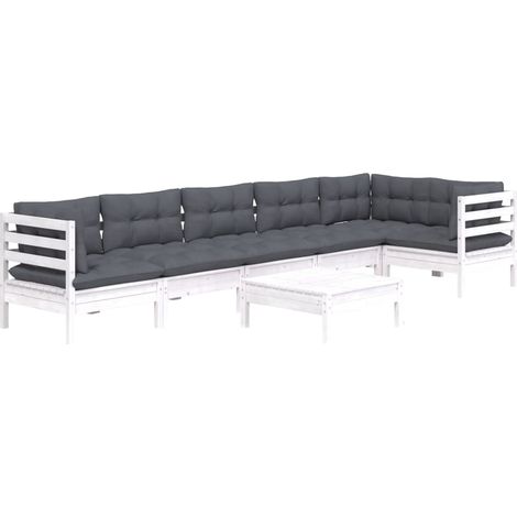 Set Divani da Giardino 7 pz con Cuscini Bianchi Legno di Pino vidaXL (1/4)