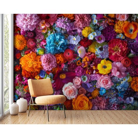 Papier peint fleuri - tapis floral multicolore - 150 x 250 cm (1/2)