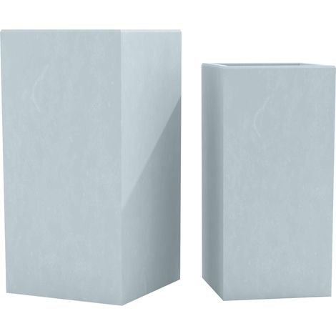 Lot de 2 pots de fleurs forme rectangle en argile fibreuse gris résistants aux intempéries 100007973 (1/4)