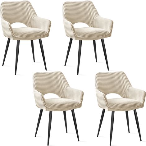 Lewe – Lot de 4 chaises de salle à manger rembourrées en velours – Accoudoirs ergonomiques – Pieds en métal noir – Charge maximale 150 kg