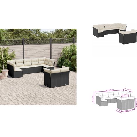 Salon de jardin 9 pcs avec coussins noir résine tressée - Ensemble Salon De Jardin - Mobilier De Jardin - Salon Extérieur - Canapé Jardin - Résine Tressée (1/3)