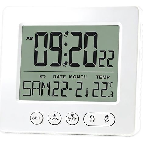 Horloge Numérique Murale Radio-Pilotée avec Grand écran LCD, Affichage De la Température et de L'humidité, 7 Langues, Double (1/5)