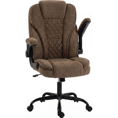 HOMCOM Office Chair, Computer Desk Chair with Flip-up Armrest, Brown (1/5)