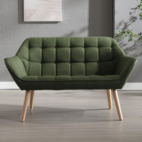 Wahson 2 Seater Sofa in Linen Upholstered Modern Couch Comfortable Loveseat Sofa with Wood Legs for Bedroom Living Room, Green