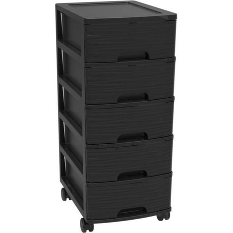 Eda-plastique Meuble de rangement à roulettes 5 tiroirs Noir