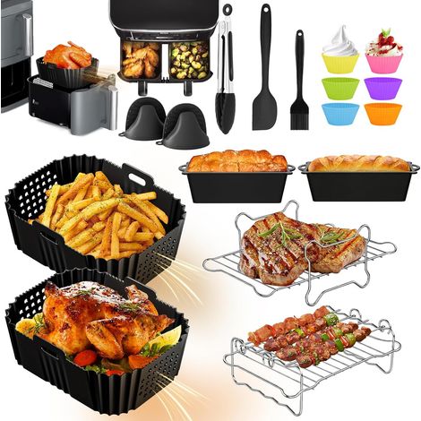 21 Pièces Moule Silicone, Acier Inoxydable 304, Antiadhésif, Pour Friteuse À Air Double Zone 7,6-9,5L