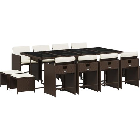 Maison Exclusive - 13-tlg. Garten-Essgruppe mit Kissen Braun Poly