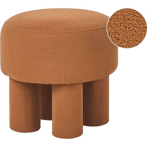 Pouf moderno completamente imbottito rivestimento in bouclé arancione Canby