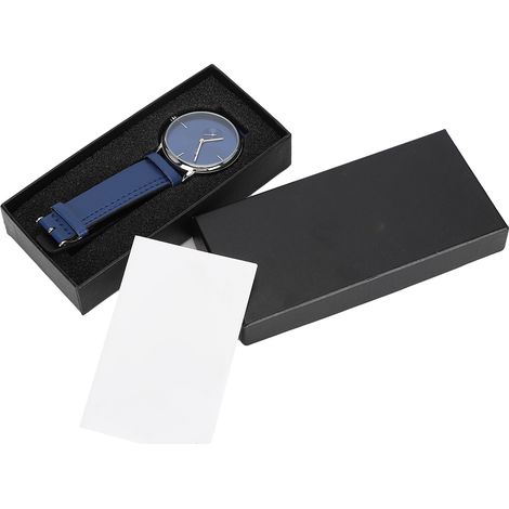 Montre Mécanique Homme Étanche Cuir PU Bracelet - Boîtier Inclus (Bleu Argenté)