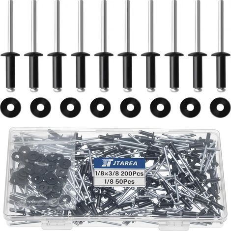 250 Pièces Rivets Aveugles en Aluminium 3,2 × 10 mm avec Rondelle Rivet Pop Tete Large Rivets à Bout Ouvert Rivet Pop (Noir) (1/5)