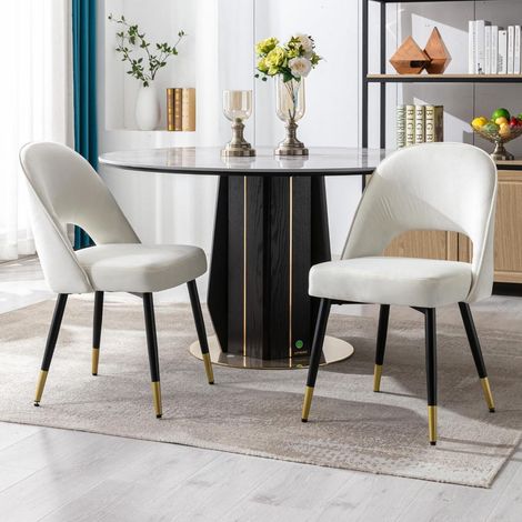 Esszimmerstühle 2er Set, Samt Polsterstuhl mit Metallbeinen, Beige (1/5)