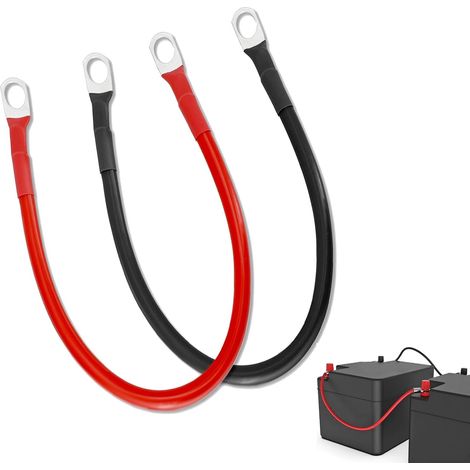 Câble de batterie 5 AWG, 50 cm 16 mm², câble de raccordement de batterie avec bornes à anneau M8, câble de batterie de voiture pour voitures, camions, camping-cars, motos (1/5)