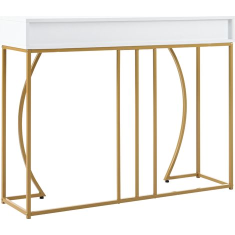 Weißer und goldener Konsolentisch für den Eingangsbereich mit 2 Schubladen 110 x 32 x 85 cm (1/5)