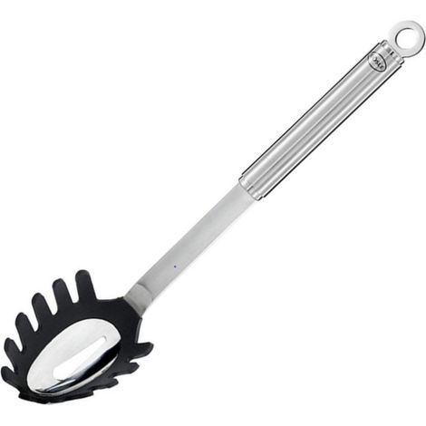 Cuillère à pâtes en silicone de haute qualité, manche rond, revêtement en silicone, acier inoxydable, compatible lave-vaisselle