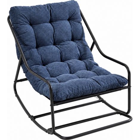 Fauteuil à bascule d'extérieur, structure noire, coussin bleu marine, épais et confortable, pour salon, chambre ou lecture (1/5)