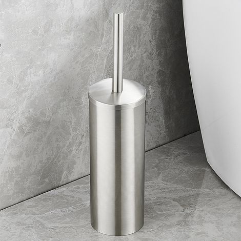 304 Brosse à WC en Acier Inoxydable Seau Long Brosse à WC Ronde sur Pied avec Support pour la décoration de la Salle de Bain Brossé