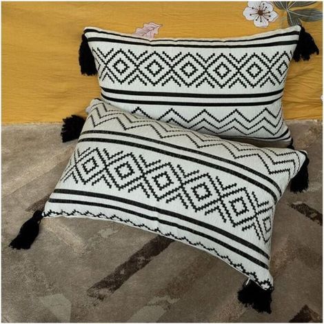 Set mit 2 dekorativen Kissenbezügen aus schwarzem/weißem Samt, 30 x 50 cm, ungefüllt, mit verdecktem Reißverschluss, für Auto, Wohnzimmer, Schlafzimmer (1/5)