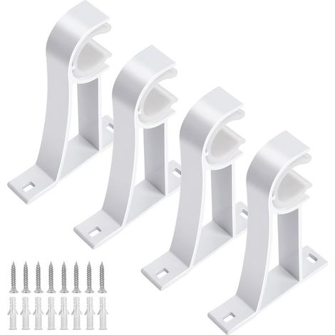 Lot de 4 supports de tringle à rideaux blancs robustes avec vis, crochets de support pour tringles à rideaux murales de 2,6à 2,8 cm (1/5)