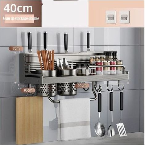 shelf of kitchen multifunctional anti-drilling wall-mounted wand knives bracket of storage outer shelf to spices in aluminum (double barrel) (1/5)