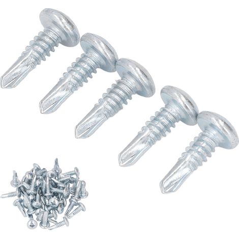 Vis à tôle autoforeuse 4,8x16 mm, lot de 50, acier carbone zingué, résistant à la rouille, pour fixation murale et bricolage. (1/5)