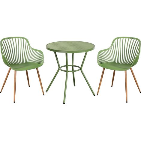 3 Piece Bistro Garden Set with 2 Sunray Armchairs and Round Table - Plastic/Metal - L52 X W58 X H86 cm - Moss Green - Flat Packed