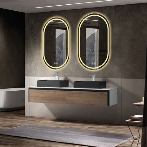 CHICFURN Espejo de baño LED 60x90 cm plateado con antivaho y regulador táctil (1/5)