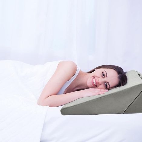 COSTWAY 7 in 1 Orthopaedisches Keilkissen, Schlafkissen aus Memory Foam, Kopfkissen mit abnehmbarem Bezug, Lesekissen mit Griff und Klettverschluss, Relaxkissen, Nackenkissen, Rückenkissen Grau (1/5)