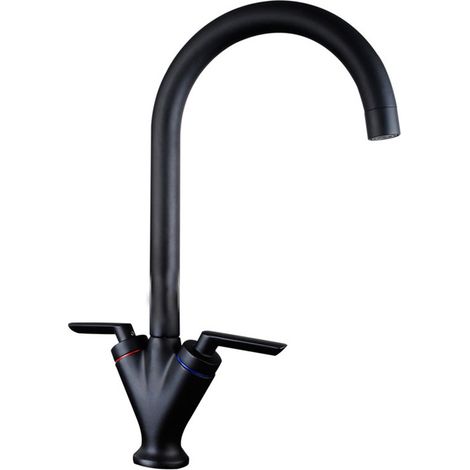 Prima V Shape Dual Lever Kitchen Sink Mixer Tap - Black (1/2)