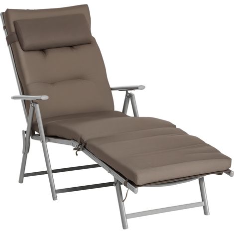 Klappbare Gartenliege mit 7-fach verstellbarer Rückenlehne, Ganzkörper- und Kopfkissen, 137 x 63,5 x 100,5 cm, Braun