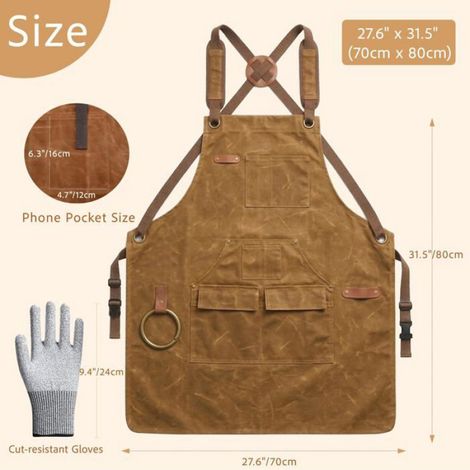 Tablier Travail Homme Toile Cirée 20oz Imperméable Menuisier Atelier 9 Poches Aimant Gants S à XXXL (1/5)