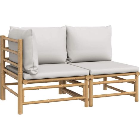 vidaXL Set de muebles de jardín 2 piezas bambú y cojines gris claro (1/2)