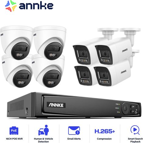 ANNKE 12MP Kit Videosorveglianza Esterno,16CH NVR con Telecamera IP PoE 8X 12MP Visione Notturna Colori,Rilevamento Persone/Veicoli,4 Tower+4 Balle (1/5)