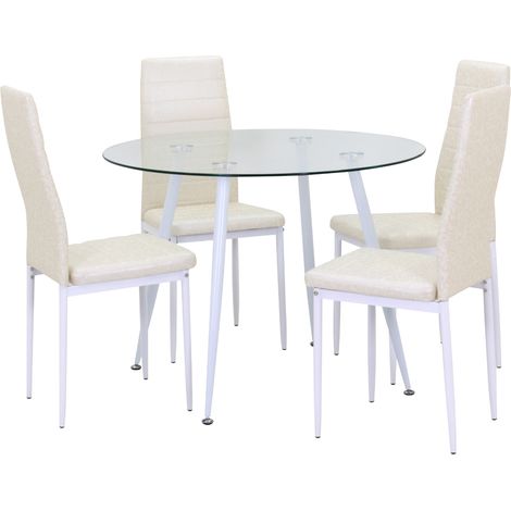 Conjunto de Mesa Corin con 4 Sillas Romantic Ø80x75 cm, Estructura Metálica Blanca y Tapa de Vidrio Templado MOG Casa