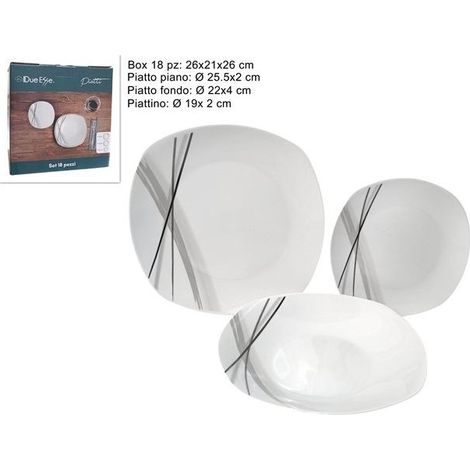 Servizio di Piatti da Tavola in Ceramica Quadrato Strisce Nere 18 Pezzi